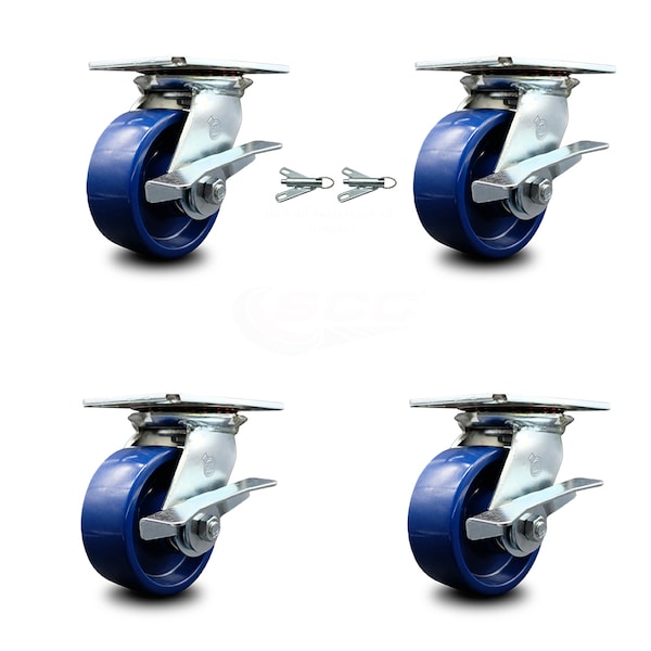 Service Caster 5 Inch Solid Poly Caster Set with Ball Bearing 4 Brake and 2 Swivel Lock SCC SCC-35S520-SPUB-SLB-BSL-2-SLB-2 - main